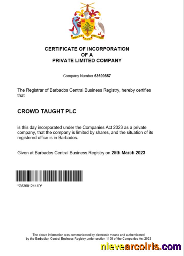 Barbados certificate of registration